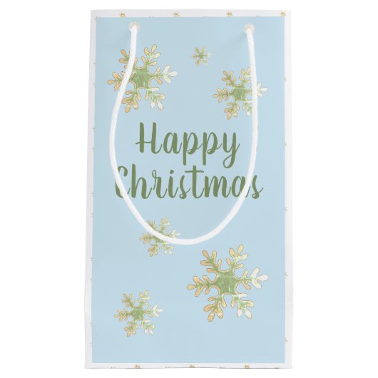 Modern Snowflake Blue Script Happy Kerstmis Klein Cadeauzakje (Voorkant)