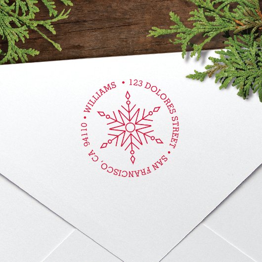 Modern Snowflake Circular Holiday | Retouradres Zelfinktende Stempel