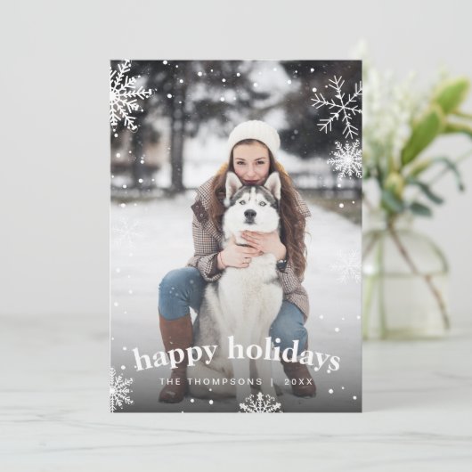 Modern Snowflake Familie Kerst 2024 Afbeelding Feestdagenkaart (Staand voorkant)