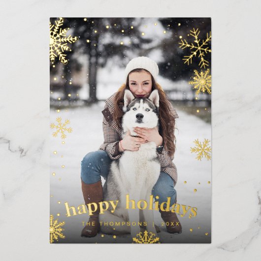 Modern Snowflake Familie Kerst 2024 Afbeelding Folie Feestdagenkaart (Voorkant)