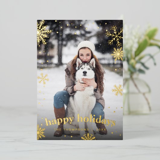 Modern Snowflake Familie Kerst 2024 Afbeelding Folie Feestdagenkaart (Staand Voorkant)