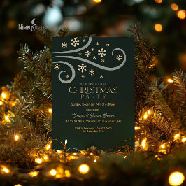 Modern Snowflake Foil Green Christmas Invitation Folie Uitnodiging