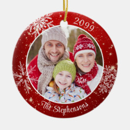 Modern Snowflake Foto Rood, gepersonaliseerd Keramisch Ornament