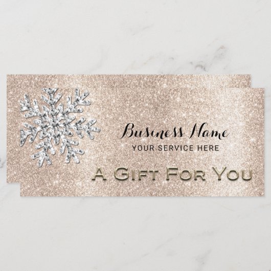 Modern Snowflake Gold Glitter Gift Certificate (Voorkant / Achterkant)