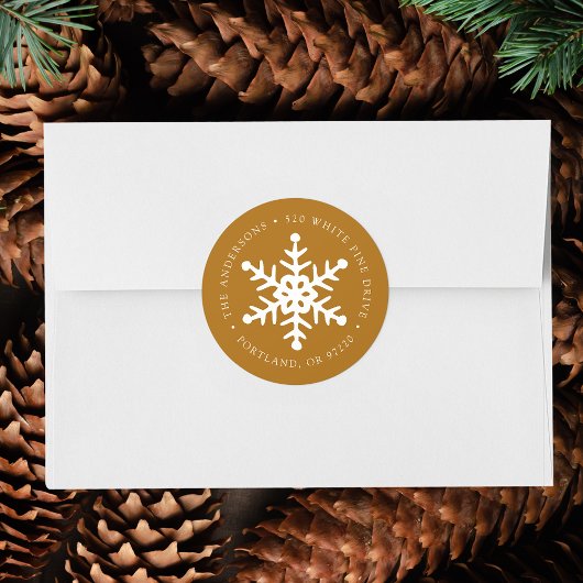 Modern Snowflake Gold Return-adreslabel Ronde Sticker
