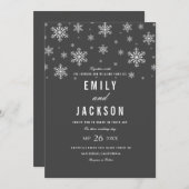 Modern Snowflake Gray Wedding Invitation Kaart (Voorkant / Achterkant)