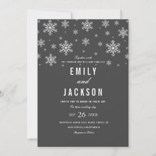 Modern Snowflake Gray Wedding Invitation Kaart