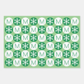 Modern Snowflake Green en White voegen Monogram to Inpakpapier Vel (Voorkant 2)