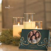 Modern Snowflake Green Folded Photo Holiday Card Kaart