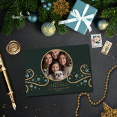 Modern Snowflake Green Folded Photo Holiday Card Kaart