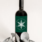 Modern Snowflake Green Holiday Wijn Etiket