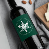 Modern Snowflake Green Holiday Wijn Etiket