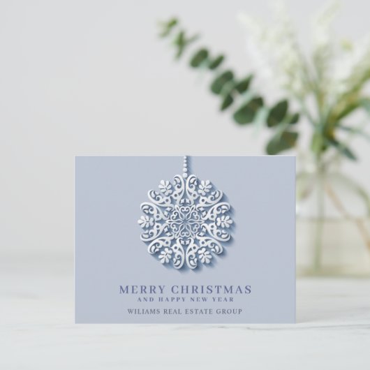 Modern Snowflake kerst Corporate Greeting Feestdagenkaart (Staand voorkant)