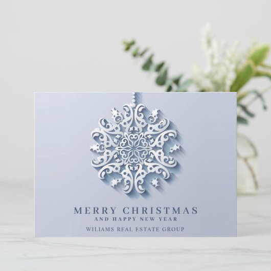 Modern Snowflake kerst Corporate Greeting Feestdagenkaart (Staand voorkant)