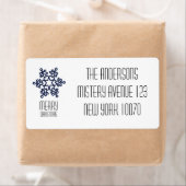 Modern Snowflake Merry Kerstblauw Etiket (Insitu)