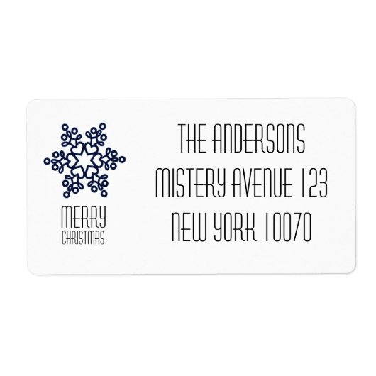 Modern Snowflake Merry Kerstblauw Etiket (Voorkant)