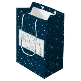 Modern Snowflake MERRY KERSTSCRIPT Blauw Medium Cadeauzakje