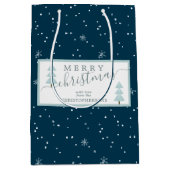 Modern Snowflake MERRY KERSTSCRIPT Blauw Medium Cadeauzakje (Voorkant)