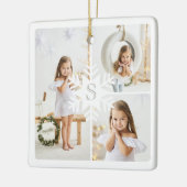 Modern Snowflake Monogram Drie Foto Collage Keramisch Ornament (Links)