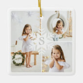 Modern Snowflake Monogram Drie Foto Collage Keramisch Ornament (Voorkant)