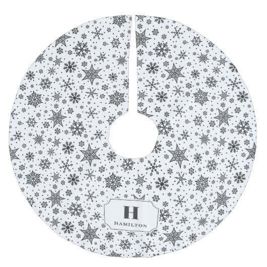 Modern Snowflake Pattern Monogram Kerstboom Rok (Voorkant)