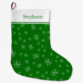 Modern Snowflake Pattern Monogrammed Green Grote Kerstsok (Voorkant)