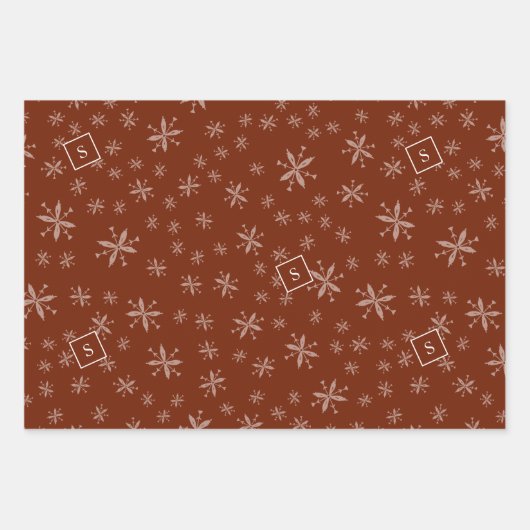 Modern Snowflake Pattern Monogrammed Red en Green Inpakpapier Vel (Voorkant 2)