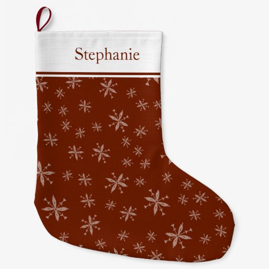 Modern Snowflake Pattern Monogrammed Red Grote Kerstsok (Voorkant)