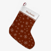 Modern Snowflake Pattern Monogrammed Red Grote Kerstsok (Voorkant (Hangend))