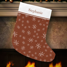 Modern Snowflake Pattern Monogrammed Red Grote Kerstsok