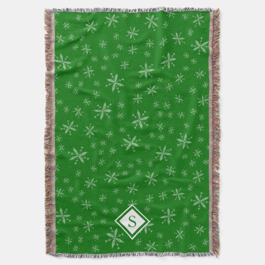 Modern Snowflake Pattern on Green Monogramed Deken (Voorkant Verticaal)