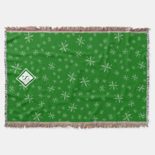Modern Snowflake Pattern on Green Monogramed Deken