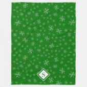 Modern Snowflake Pattern on Green Monogramed Fleece Deken (Voorkant)