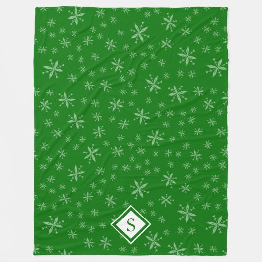 Modern Snowflake Pattern on Green Monogramed Fleece Deken (Voorkant)