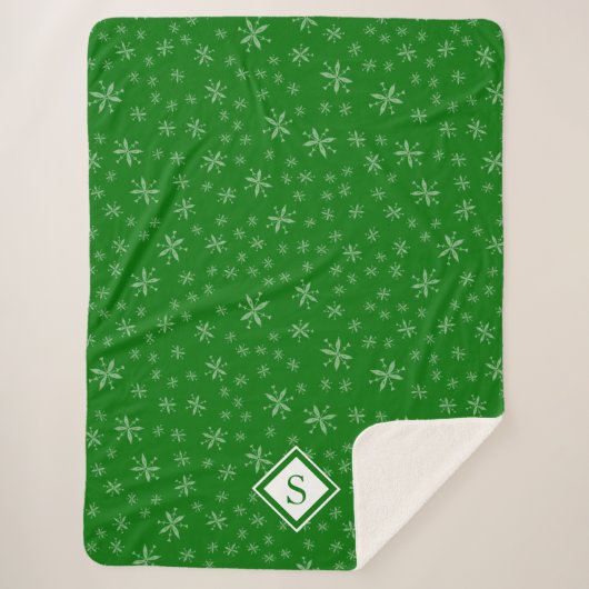 Modern Snowflake Pattern on Green Monogramed Sherpa Deken (Voorkant)