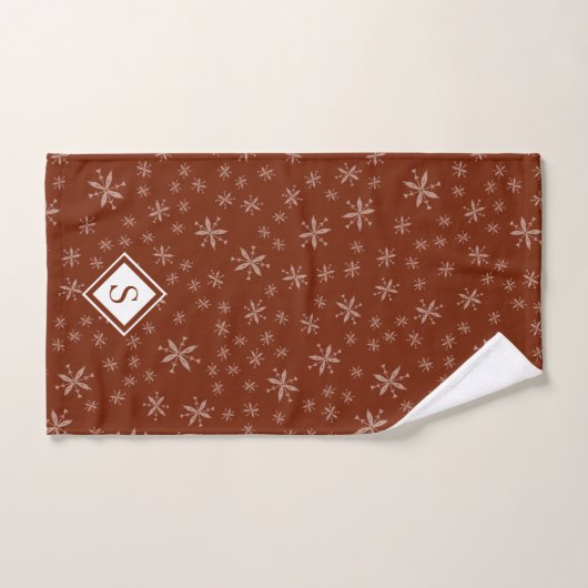 Modern Snowflake Pattern op Red Monogrammed Bad Handdoek (Handdoek)
