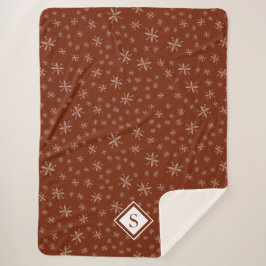Modern Snowflake Pattern op Red Monogrammed Sherpa Deken