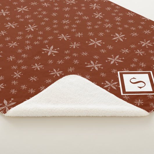 Modern Snowflake Pattern op Red Monogrammed Sherpa Deken (3/4)