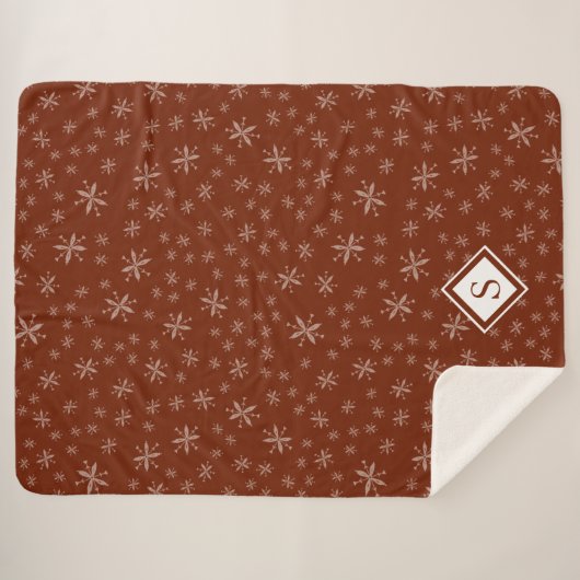 Modern Snowflake Pattern op Red Monogrammed Sherpa Deken (Voorkant (horizontaal))