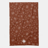 Modern Snowflake Pattern op Red Monogrammed Theedoek (Verticaal)