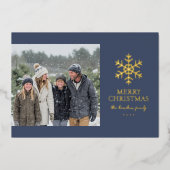 Modern Snowflake Photo Christmas Folie Feestdagenkaart (Voorkant)