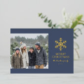 Modern Snowflake Photo Christmas Folie Feestdagenkaart (Staand Voorkant)