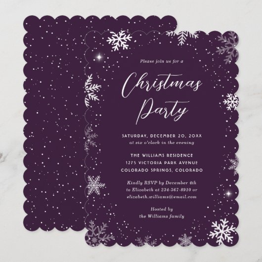 Modern Snowflake Purple Christmas Party Kaart (Voorkant / Achterkant)
