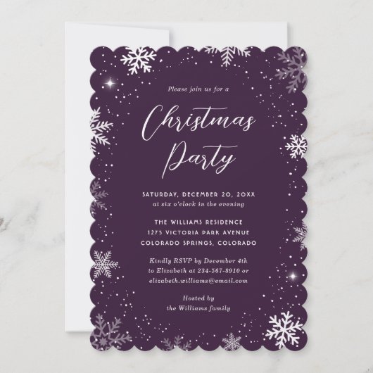Modern Snowflake Purple Christmas Party Kaart (Voorkant)