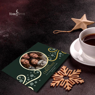 Modern Snowflake Real Foil Holiday Photo Card Folie Uitnodiging