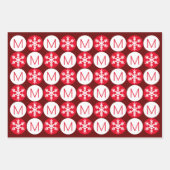 Modern Snowflake Red en White voegen Monogram toe Inpakpapier Vel (Voorkant 2)