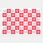 Modern Snowflake Red en White voegen Monogram toe Inpakpapier Vel (Voorkant)