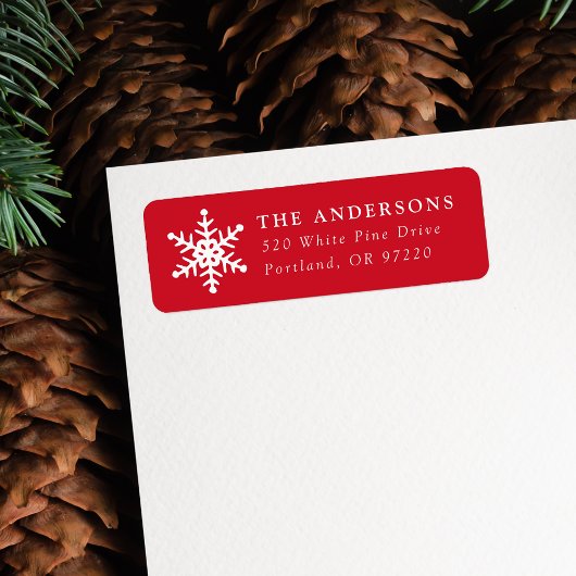 Modern Snowflake Red Holiday Return-adres Etiket