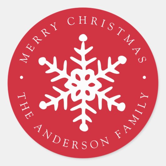 Modern Snowflake Red Holiday Sticker (Voorkant)
