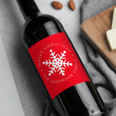 Modern Snowflake Red Holiday Wijn Etiket